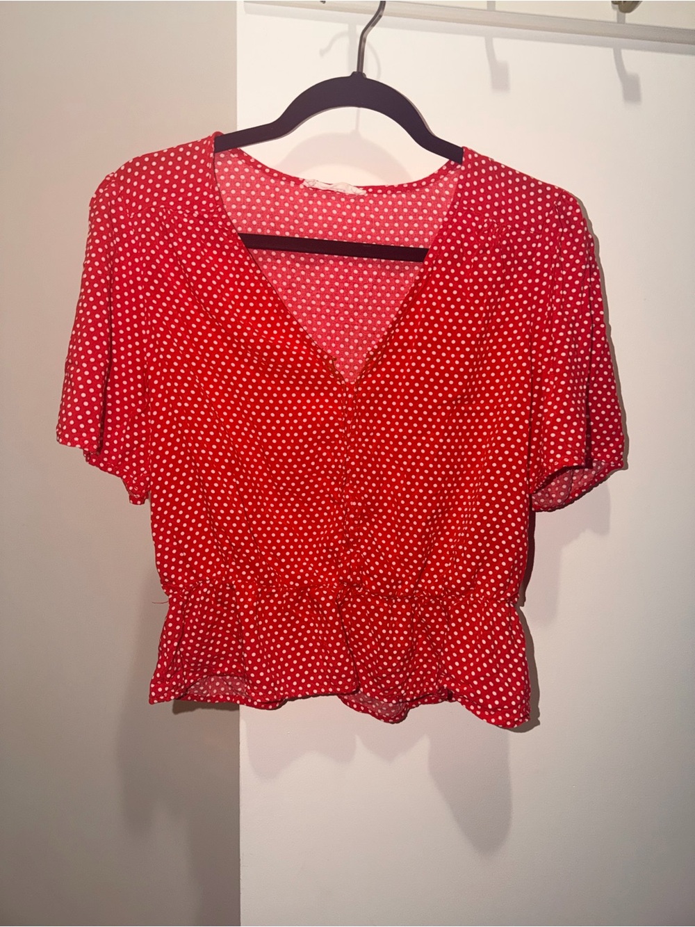 Elodie red and white polkadot crop blouse